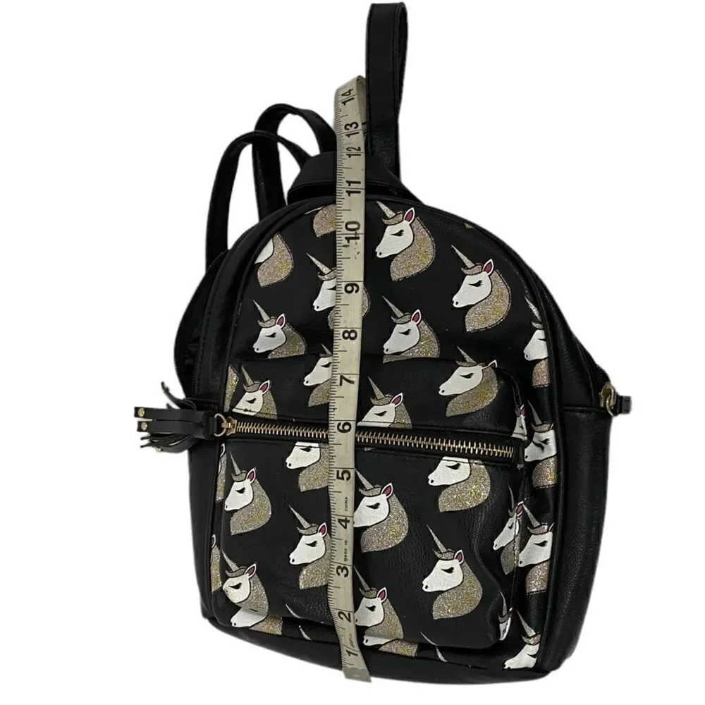 OMG Accessories Glitter Unicorn Black Backpack with Gold and White Accents